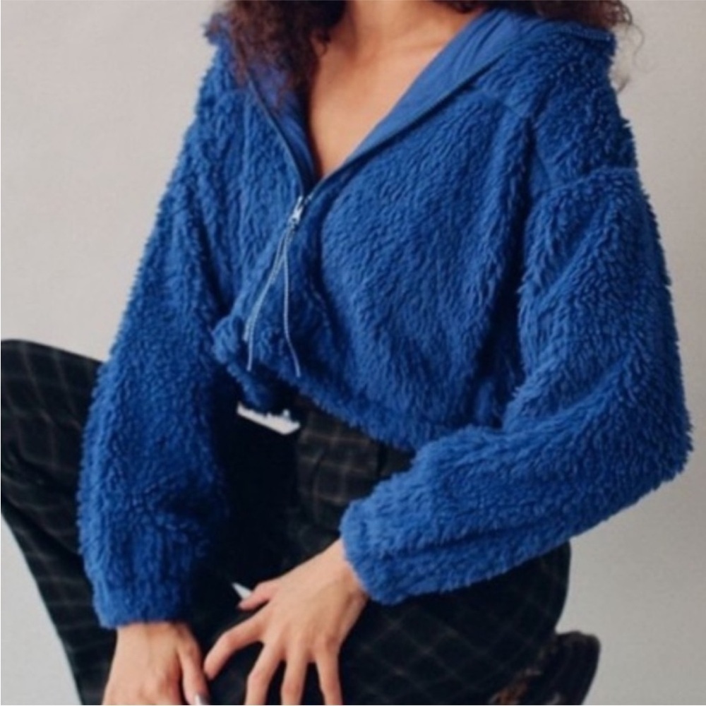 BDG Urban Outfitters Cropped Teddy Hoodie Blue Jacket